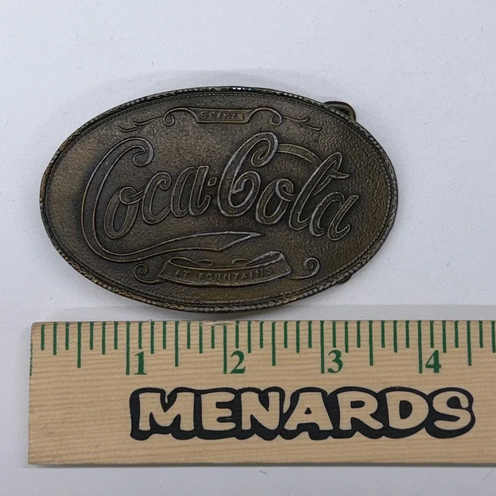 Vintage Coca-Cola Belt Buckle Brass/Bronze Tone‎ Oval 5 Cents At Fountains Mens